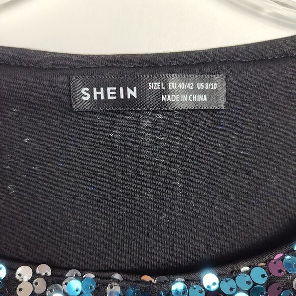 Shein Sequins Dress Women's 8/10 Purple/Blue/Black Knee-Length Short Sleeves - Picture 5 of 7